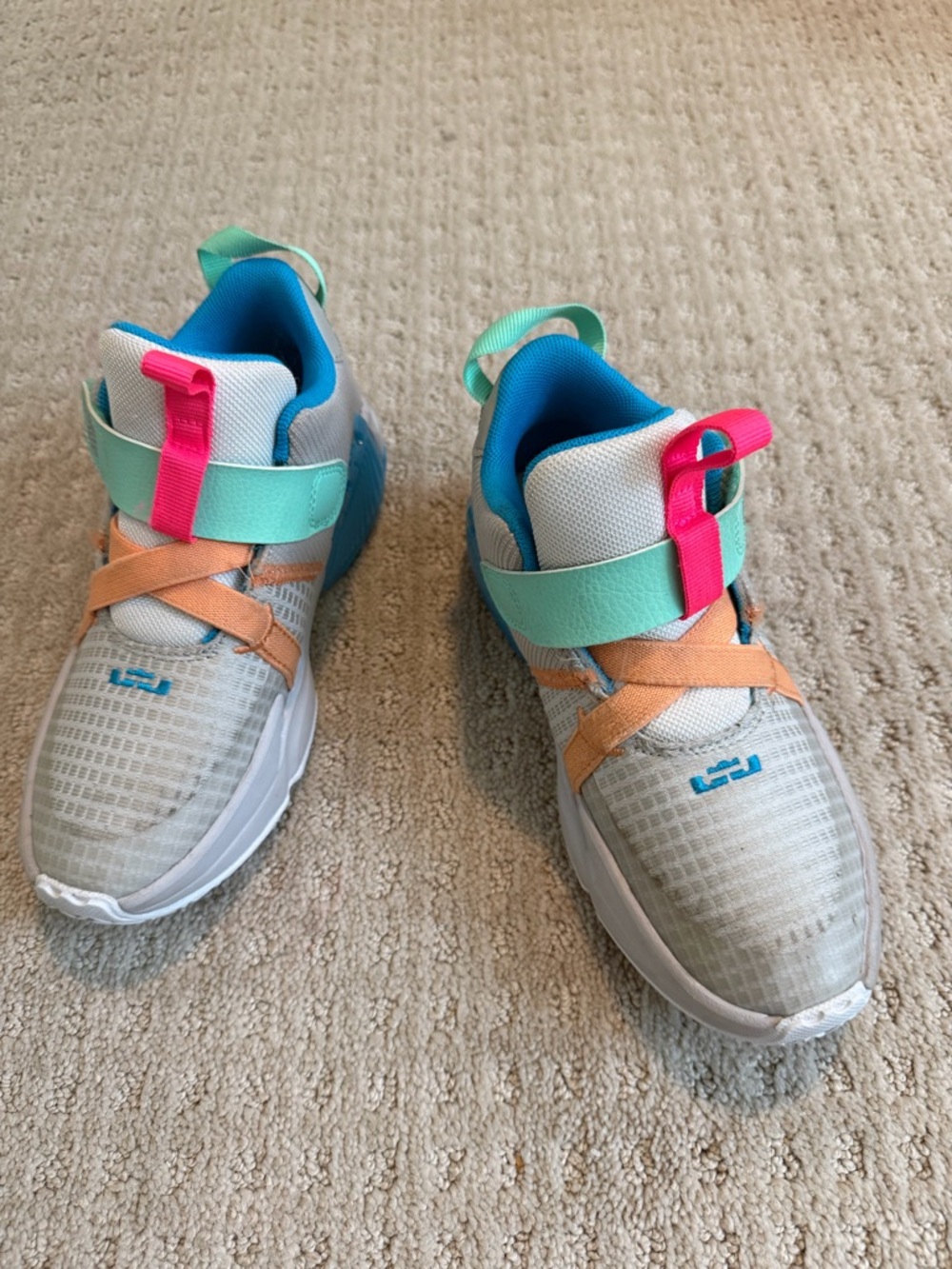 Nike Kids White Sneakers with Aqua, Pink & Peach Accents